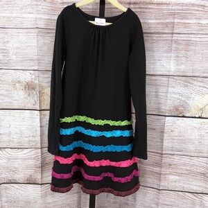 Hanna Andersson Black with Multi Color Rainbow Ruffle Dress Size 130 (8)